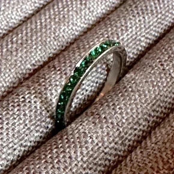 Green Emerald Colored CZ Stainless Steel Eternity Band Stack Ring May Birthstone - Picture 3 of 7